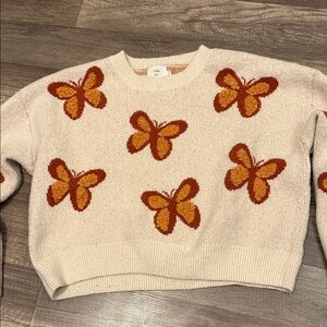 LUNA IVY MEDIUM Cream Sweater with Orange Butterfly Design
